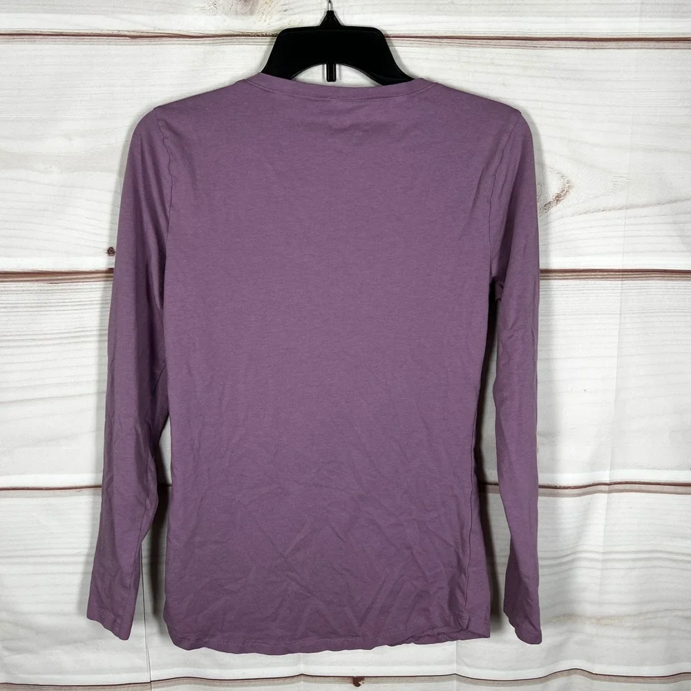 Aveto V-Neck Long‎ Sleeve Top Women Large Purple Solid Cotton Blend Tee Basic